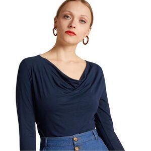 New Splendid navy blue slub knit shirt draped neck size medium